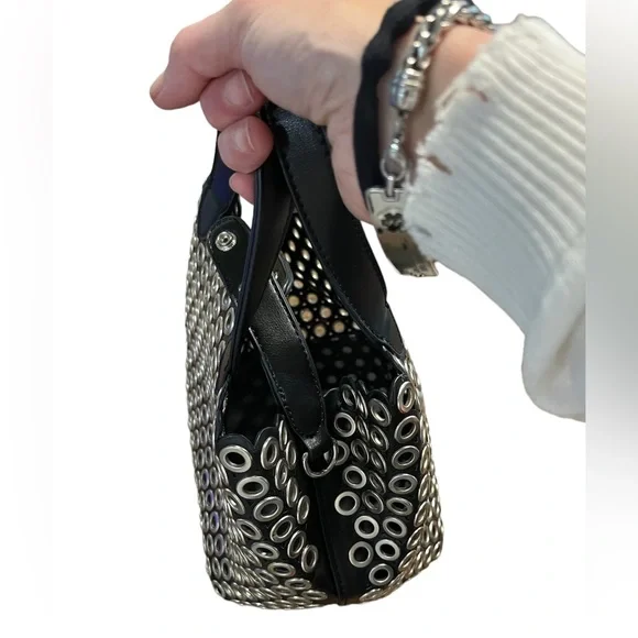 Biker style no name black & silver tote & removable insert. NWOT - Picture 3 of 10